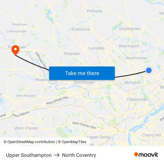 Upper Southampton to North Coventry map