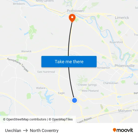 Uwchlan to North Coventry map