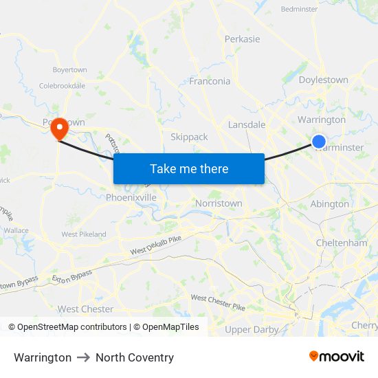 Warrington to North Coventry map