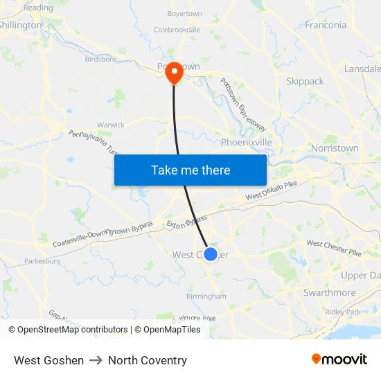 West Goshen to North Coventry map