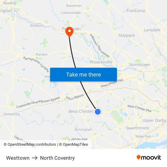 Westtown to North Coventry map