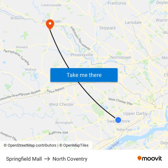Springfield Mall to North Coventry map