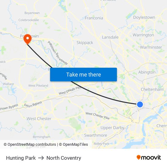 Hunting Park to North Coventry map