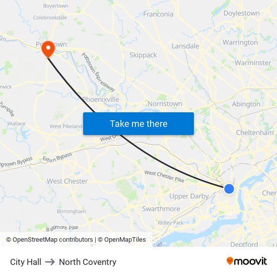 City Hall to North Coventry map