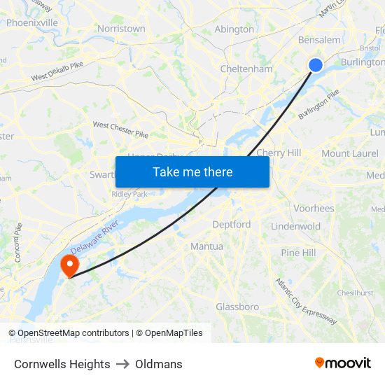 Cornwells Heights to Oldmans map