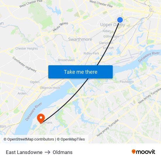 East Lansdowne to Oldmans map