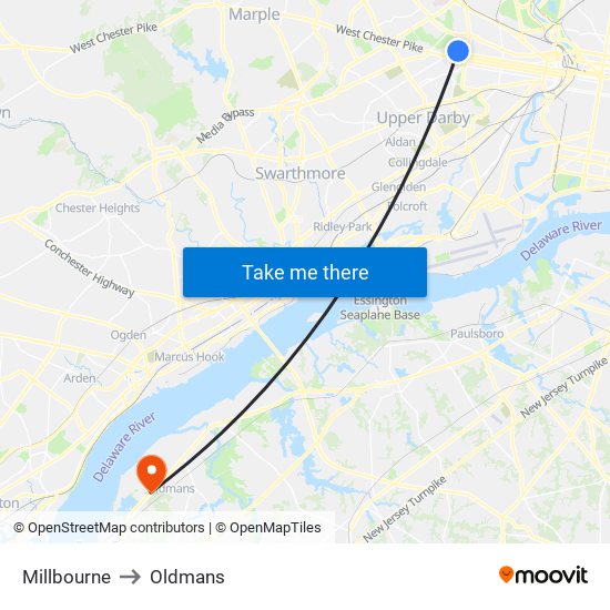 Millbourne to Oldmans map