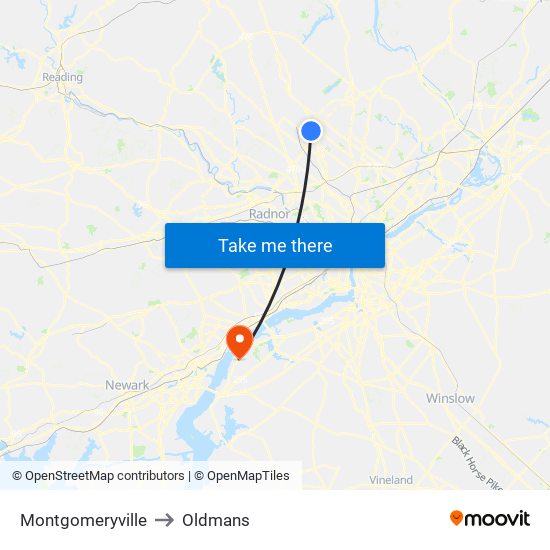 Montgomeryville to Oldmans map