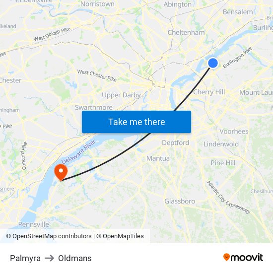 Palmyra to Oldmans map