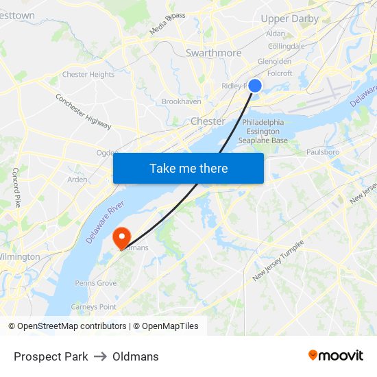 Prospect Park to Oldmans map