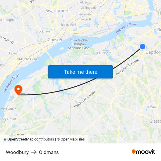 Woodbury to Oldmans map