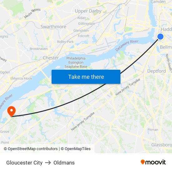 Gloucester City to Oldmans map