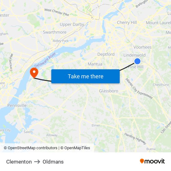 Clementon to Oldmans map