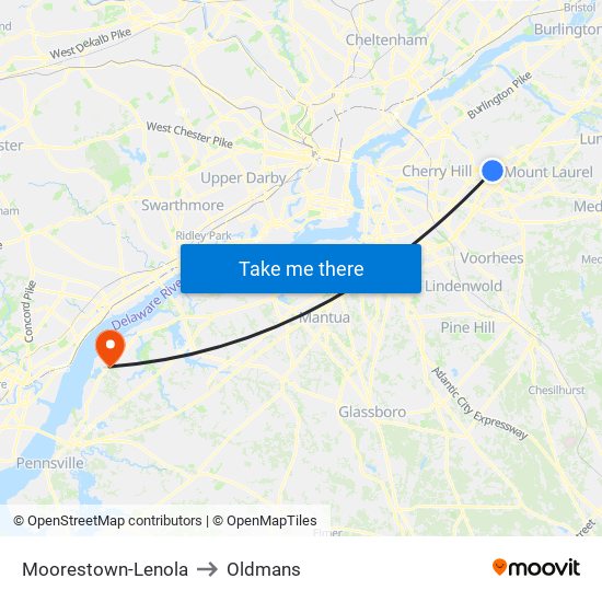Moorestown-Lenola to Oldmans map