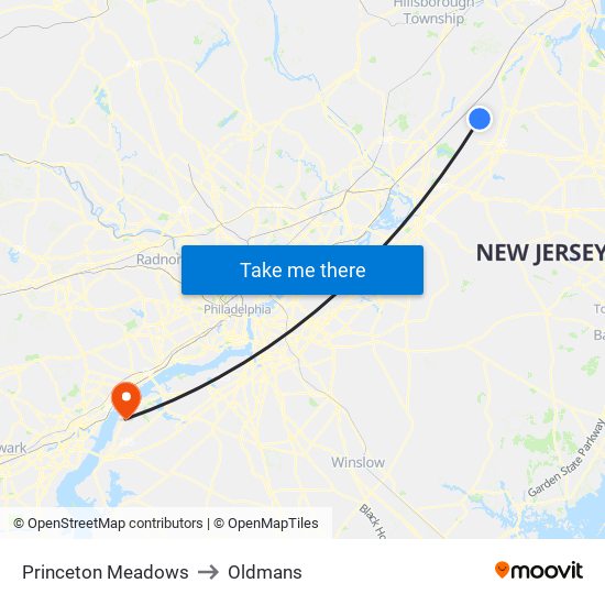 Princeton Meadows to Oldmans map