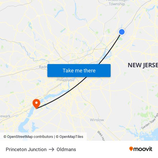 Princeton Junction to Oldmans map