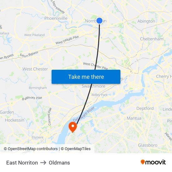 East Norriton to Oldmans map