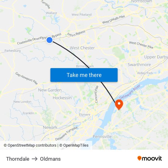 Thorndale to Oldmans map