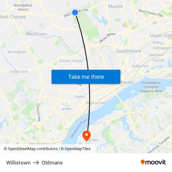 Willistown to Oldmans map