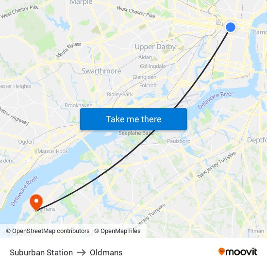 Suburban Station to Oldmans map