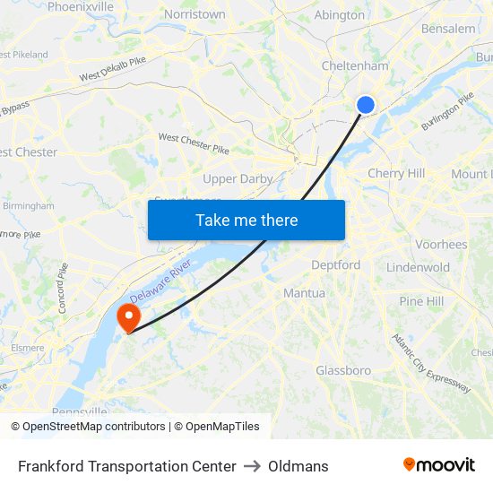 Frankford Transportation Center to Oldmans map