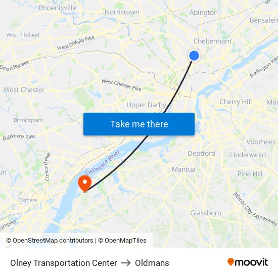 Olney Transportation Center to Oldmans map