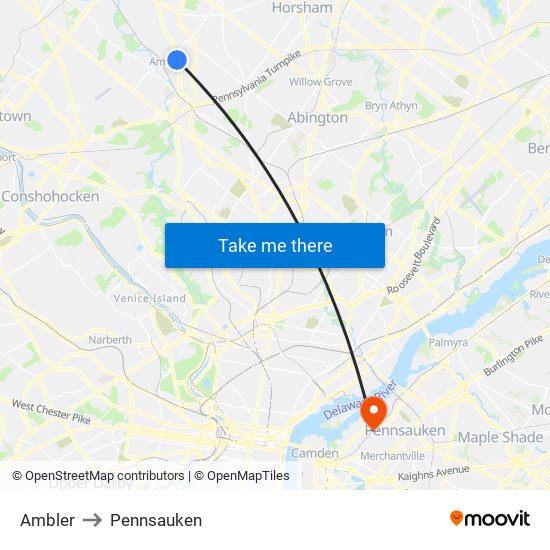 Ambler to Pennsauken map