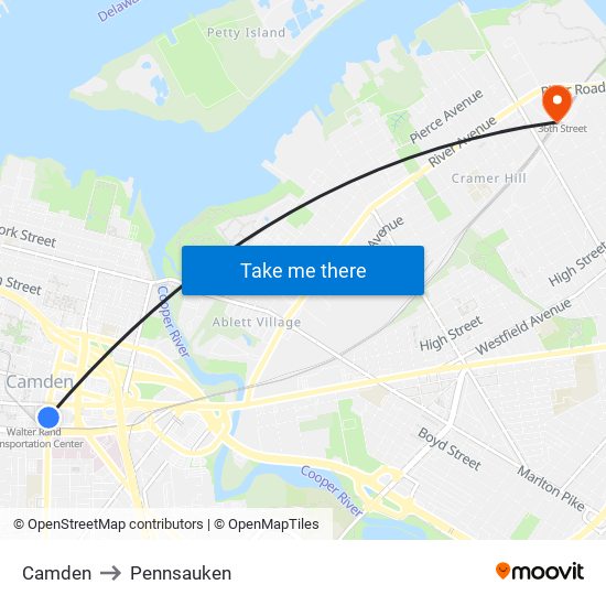 Camden to Pennsauken map