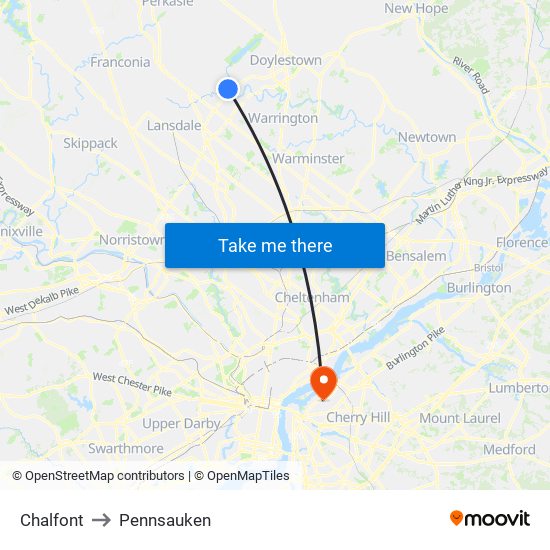Chalfont to Pennsauken map