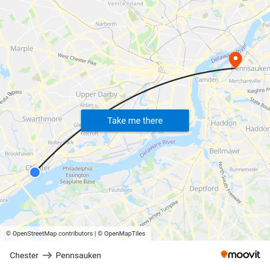 Chester to Pennsauken map