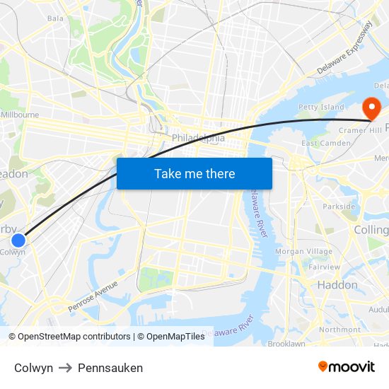 Colwyn to Pennsauken map