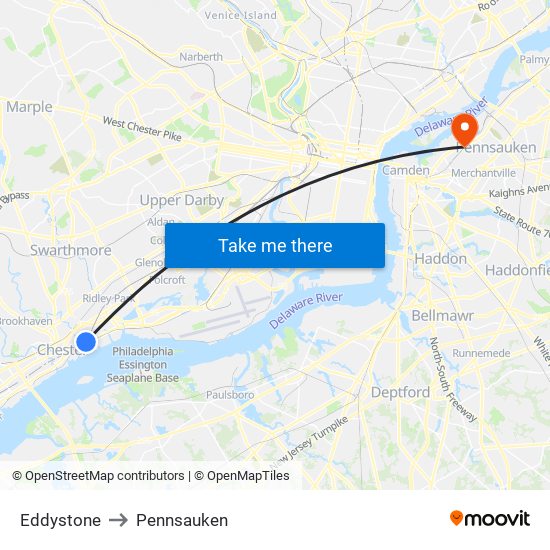 Eddystone to Pennsauken map