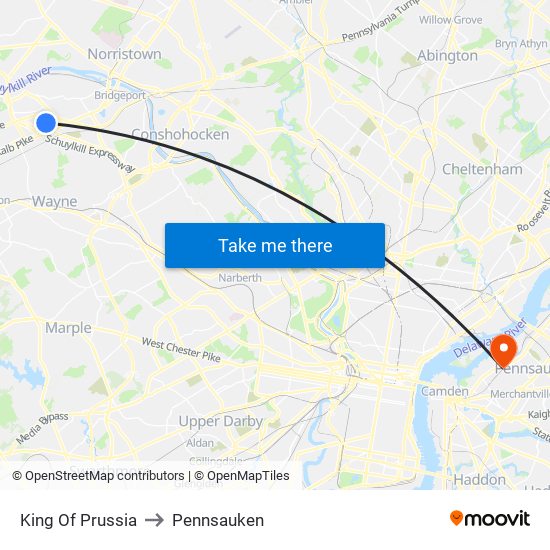 King Of Prussia to Pennsauken map