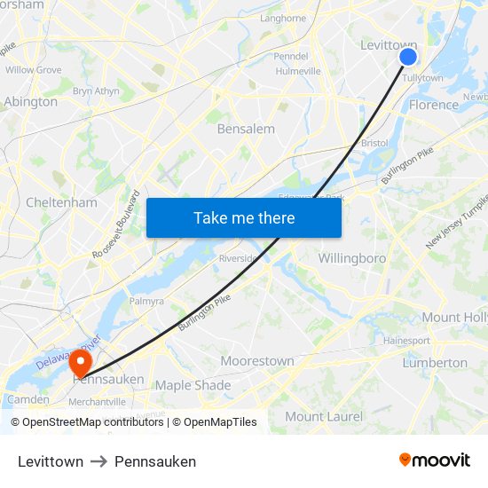 Levittown to Pennsauken map
