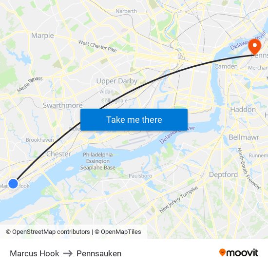 Marcus Hook to Pennsauken map