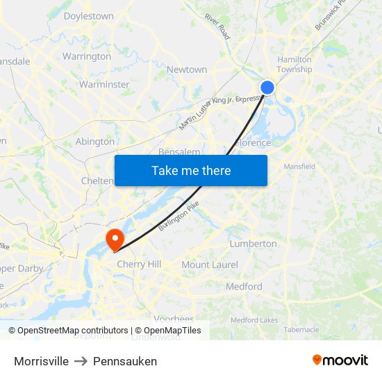 Morrisville to Pennsauken map