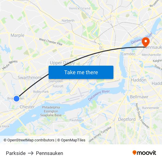 Parkside to Pennsauken map