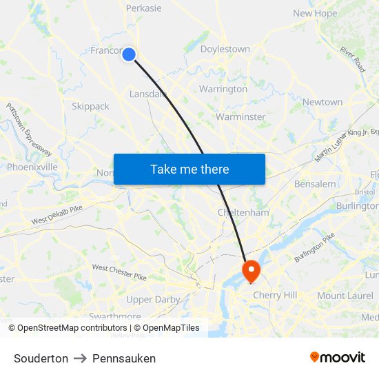 Souderton to Pennsauken map