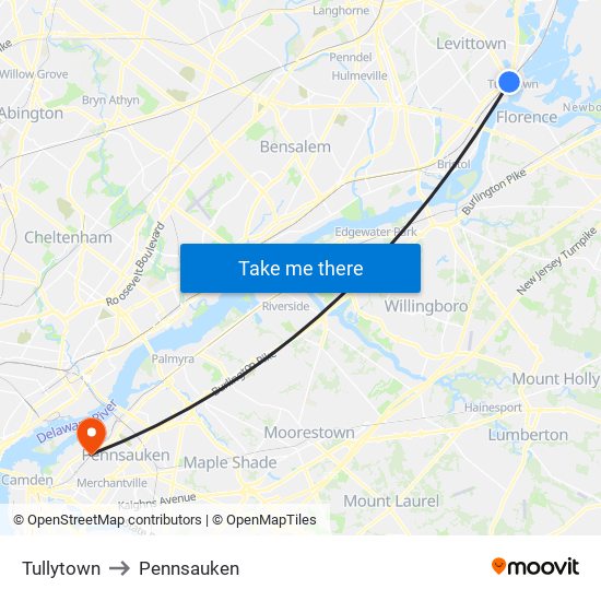 Tullytown to Pennsauken map