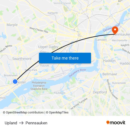 Upland to Pennsauken map