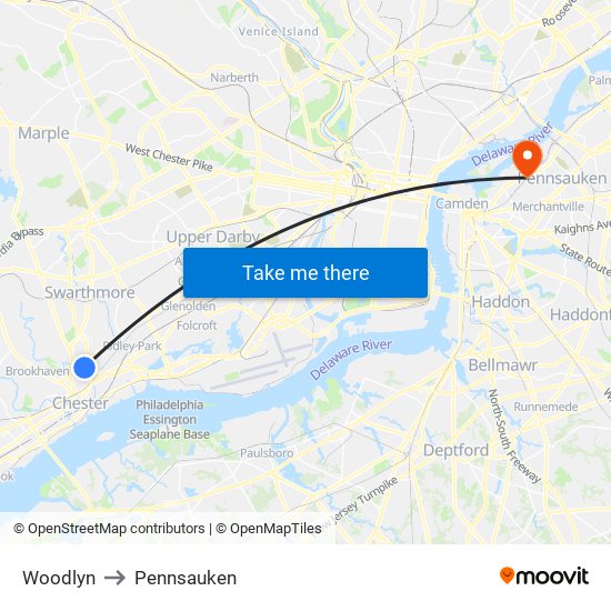 Woodlyn to Pennsauken map