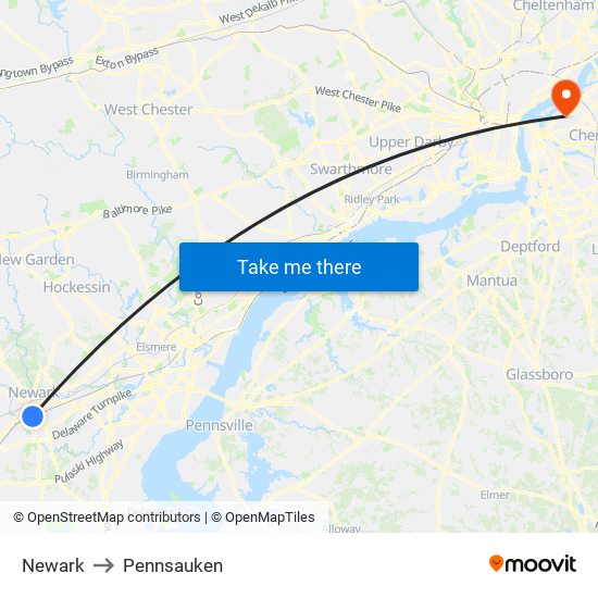 Newark to Pennsauken map