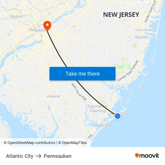 Atlantic City to Pennsauken map