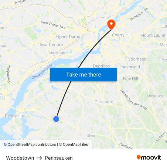 Woodstown to Pennsauken map