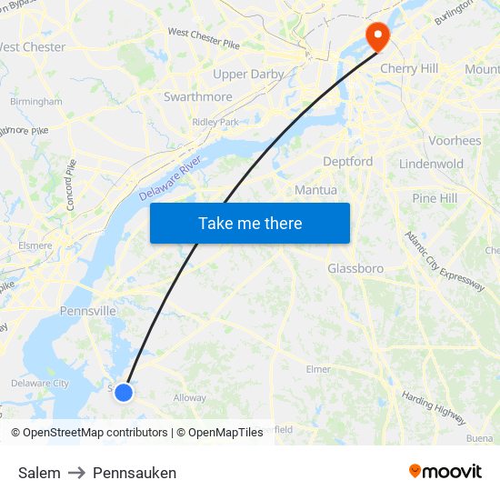 Salem to Pennsauken map