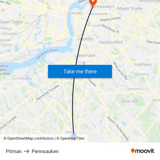 Pitman to Pennsauken map