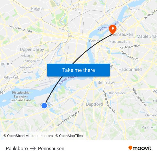 Paulsboro to Pennsauken map