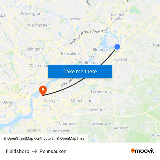 Fieldsboro to Pennsauken map