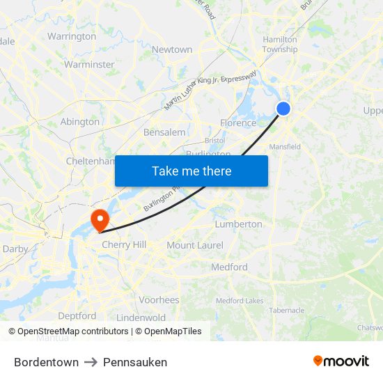 Bordentown to Pennsauken map