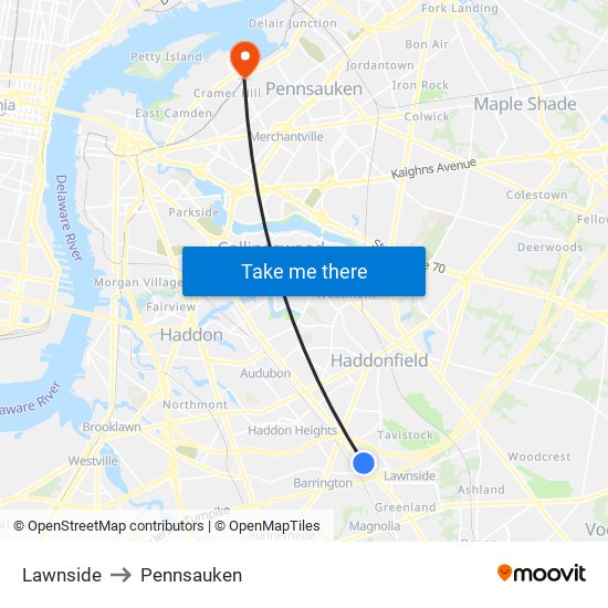Lawnside to Pennsauken map